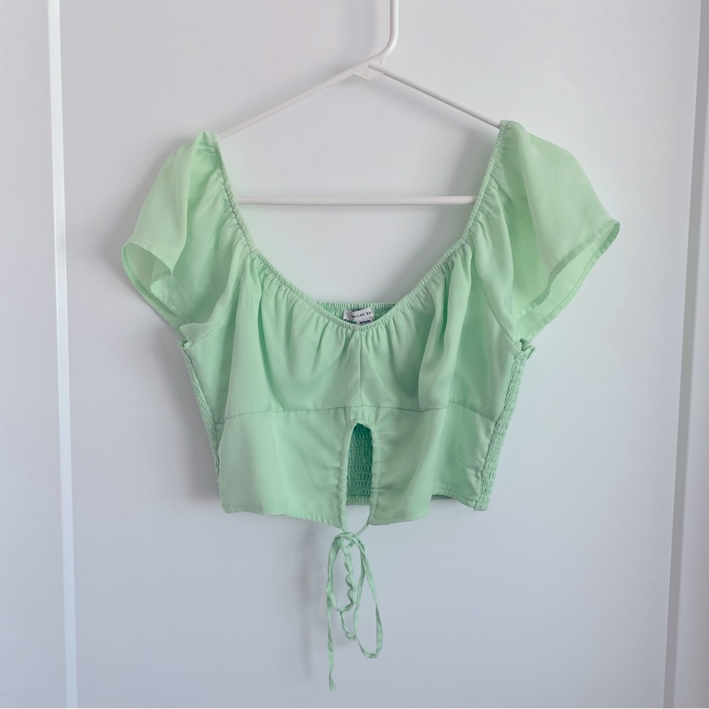 American Eagle Medium Mint Green Short Sleeve Crop Top